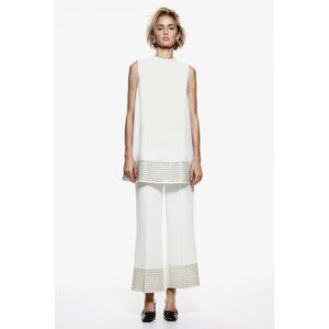 NWT H&M Edition White Bead-Embellished Pants Sz 2 Wide Leg Dressy Trousers